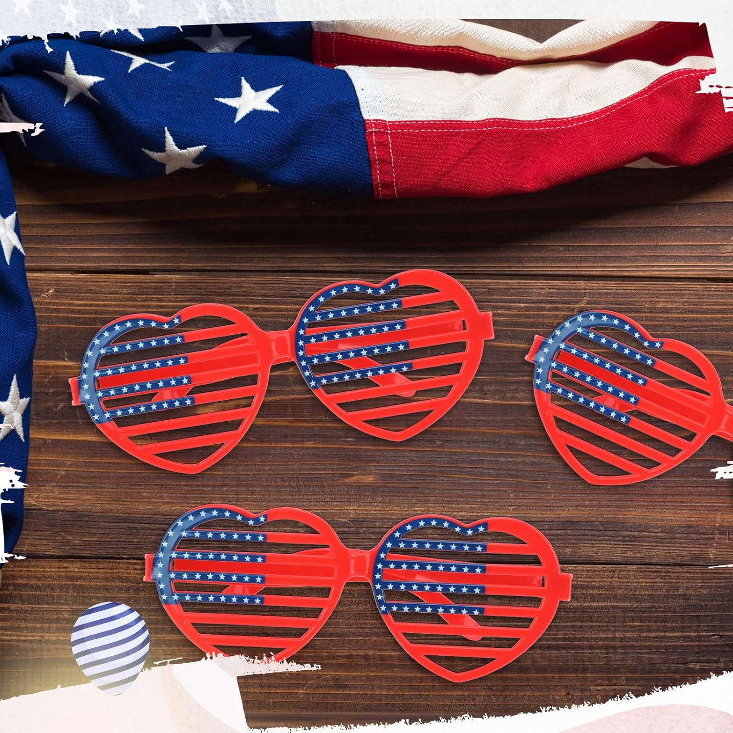 28 Pcs Patriotic Glasses American Flag Shutter Glasses Plastic Heart Shaped Sunglasses USA Independence Day Party Favors, Patriotic Decorations Red White and Blue Sunglasses - Image 2
