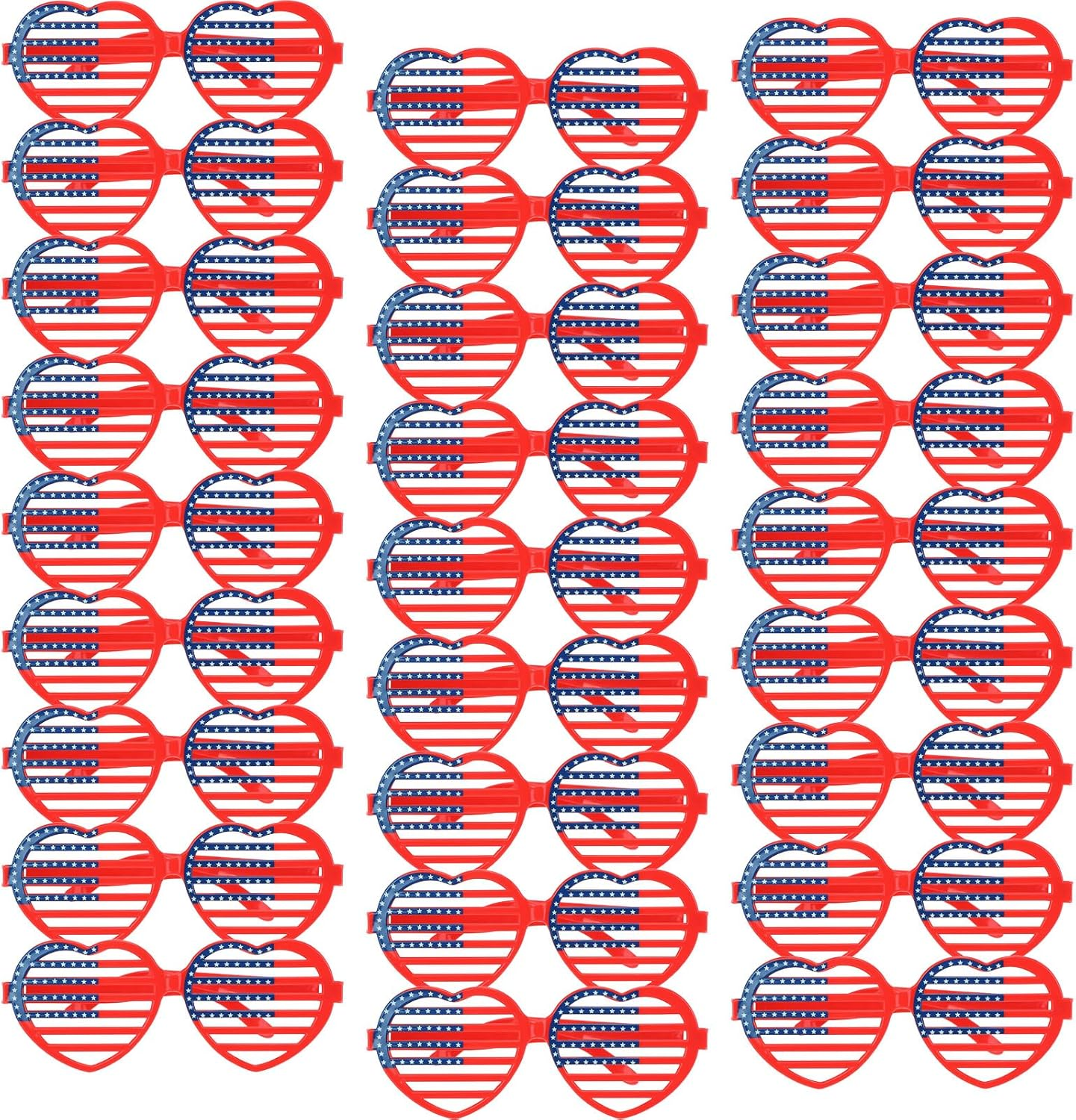 28 Pcs Patriotic Glasses American Flag Shutter Glasses Plastic Heart Shaped Sunglasses USA Independence Day Party Favors, Patriotic Decorations Red White and Blue Sunglasses