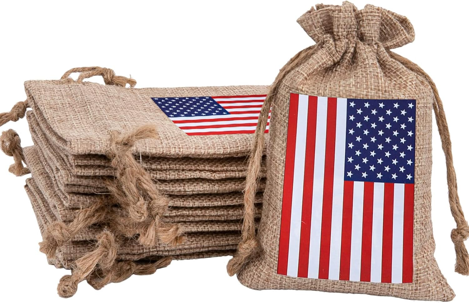 20Pcs 4Th of July Drawstring Gift Bags Patriotic American Flag Treat Goodie Bags Rustic Party Favor Pouch Bag for Independence Day Memorial Day Veterans Day Labor Day DIY Crafts Decor, 4 X 6
