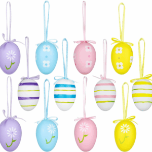 12Pcs Easter Decorations Eggs Hanging Ornaments Colorful for Easter Tree Basket Decor Party Favors Supplies Home