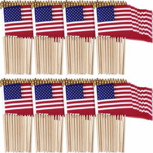 100 Pack 4Th of July Small American Flags on Sticks 4 X 6 Inch Mini Flags Stick Bulk Independence Day Handheld American Decoration with Solid Wooden Pole for Memorial Parades