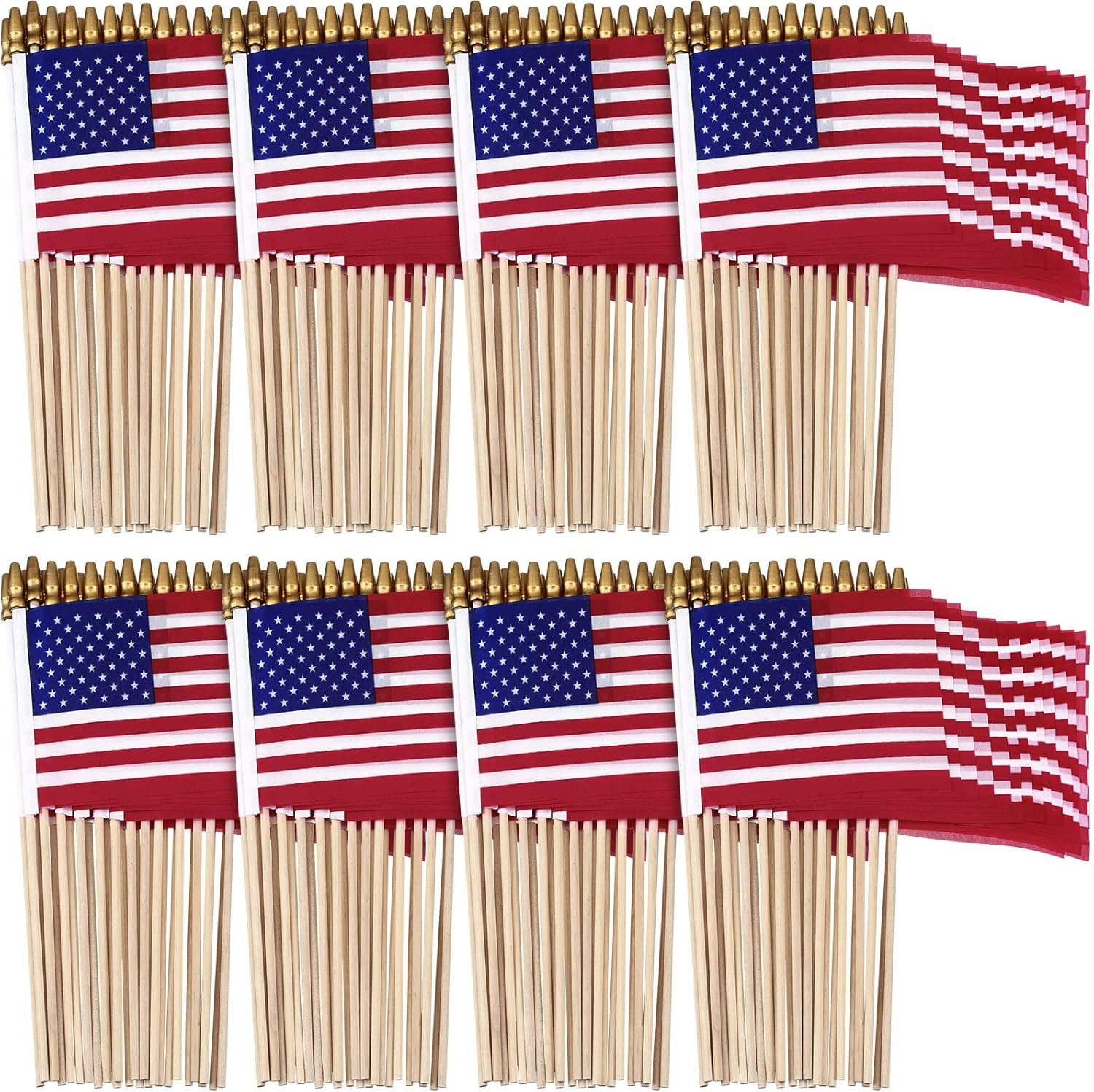 100 Pack 4Th of July Small American Flags on Sticks 4 X 6 Inch Mini Flags Stick Bulk Independence Day Handheld American Decoration with Solid Wooden Pole for Memorial Parades