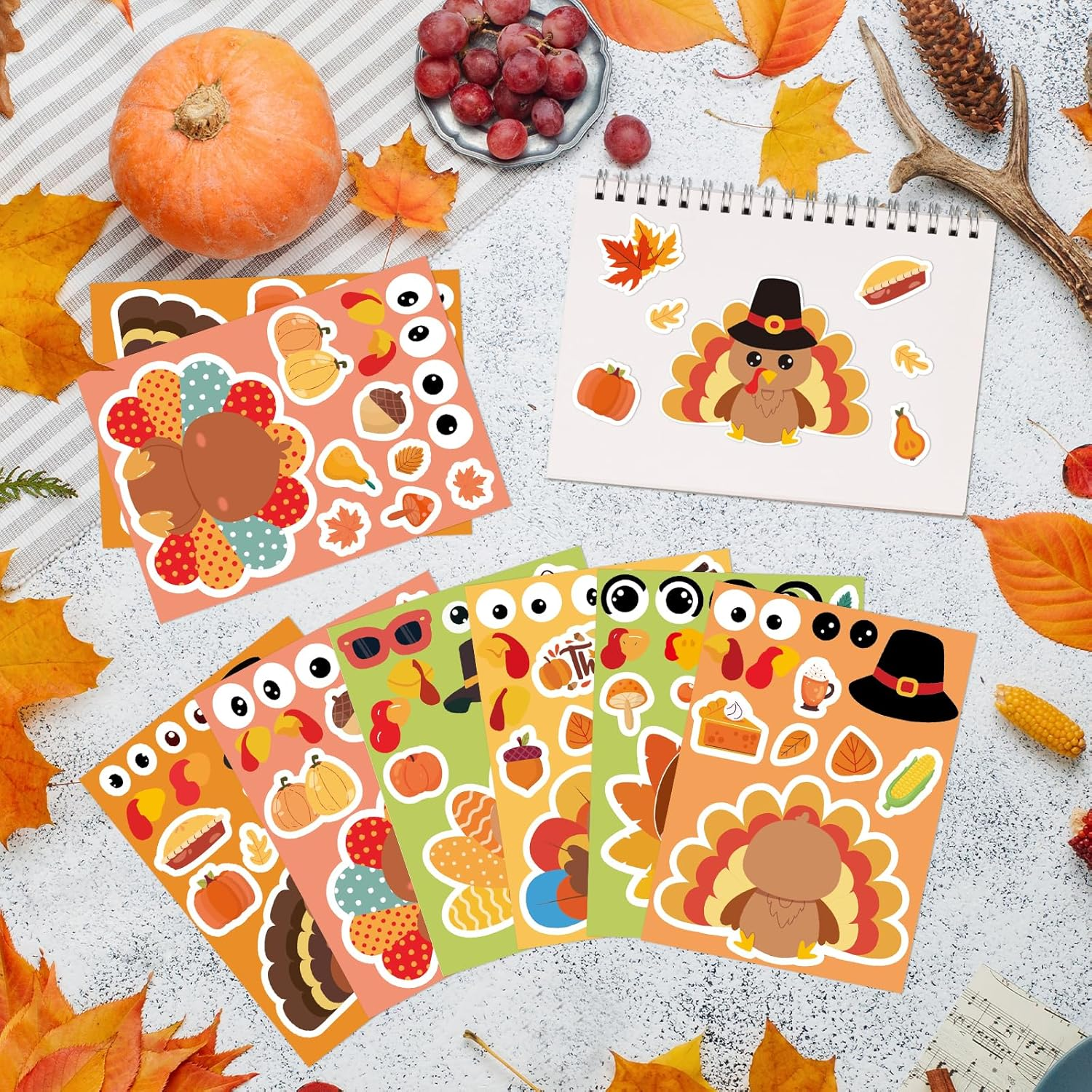 Thanksgiving Stickers for Kids 36 Sheets Make a Turkey Face Stickers Thanksgiving Crafts for Kids Make Your Own Turkey Sticker - Image 5