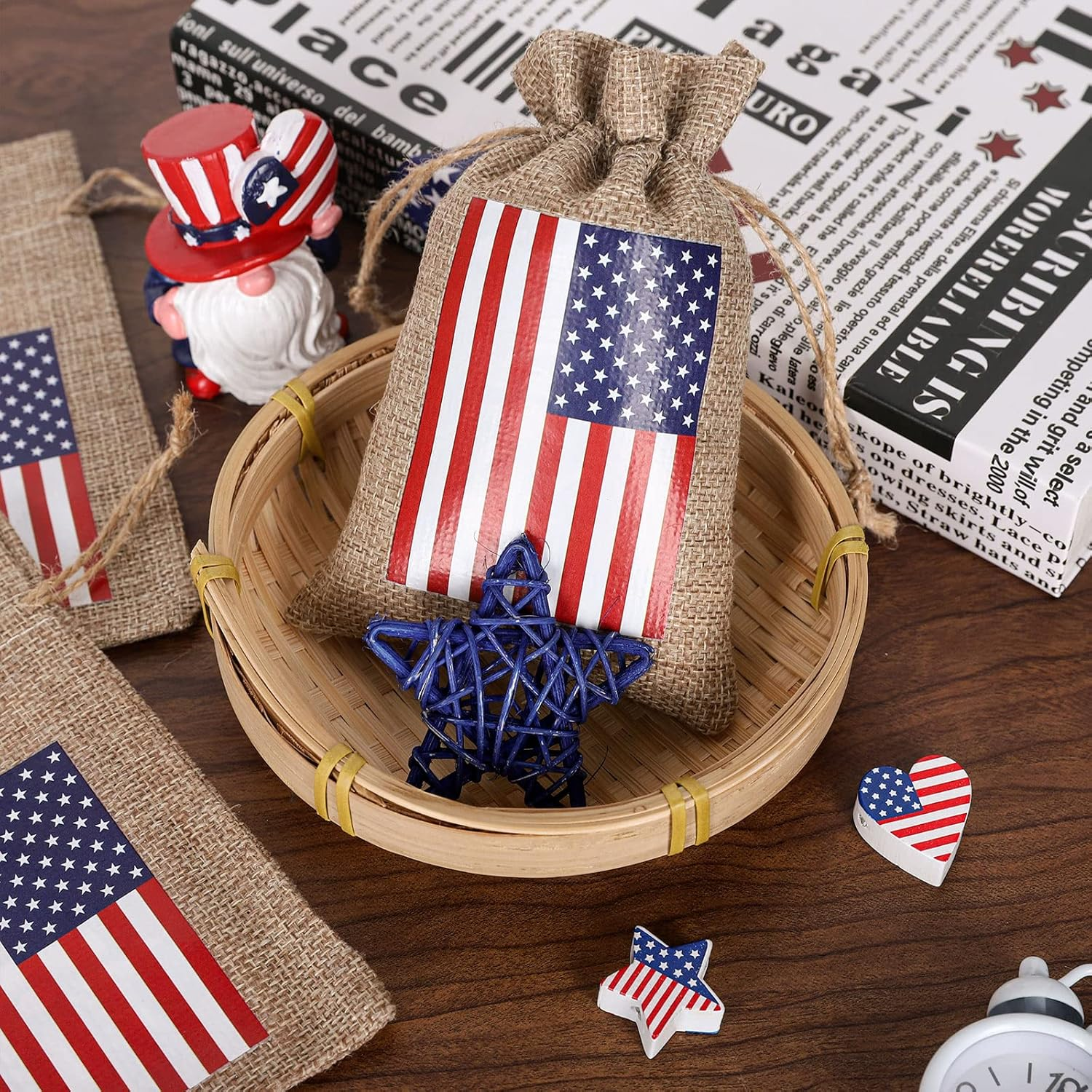 20Pcs 4Th of July Drawstring Gift Bags Patriotic American Flag Treat Goodie Bags Rustic Party Favor Pouch Bag for Independence Day Memorial Day Veterans Day Labor Day DIY Crafts Decor, 4 X 6 - Image 6