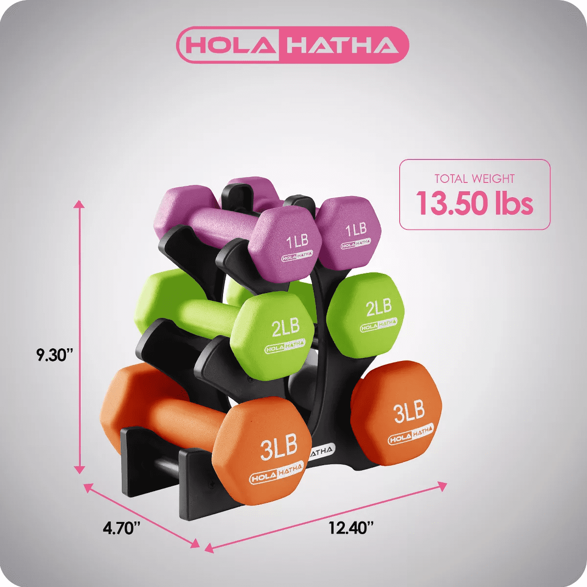 Holahatha 1, 2, and 3 Pound Neoprene Dumbbell Weight Set with Storage Rack Stand, Ideal Strength Training Home Gym Workout Equipment for Muscle Toning - Image 3