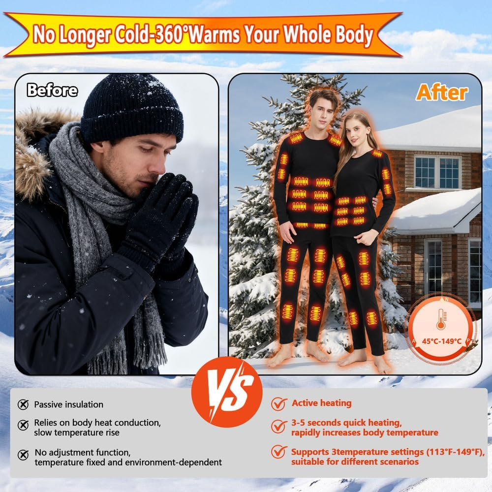 Winter Ski Heated Thermal Underwear Men Women USB Charge 42 Zone Intelligent Heated Thermals Top and Bottom Set - Image 5