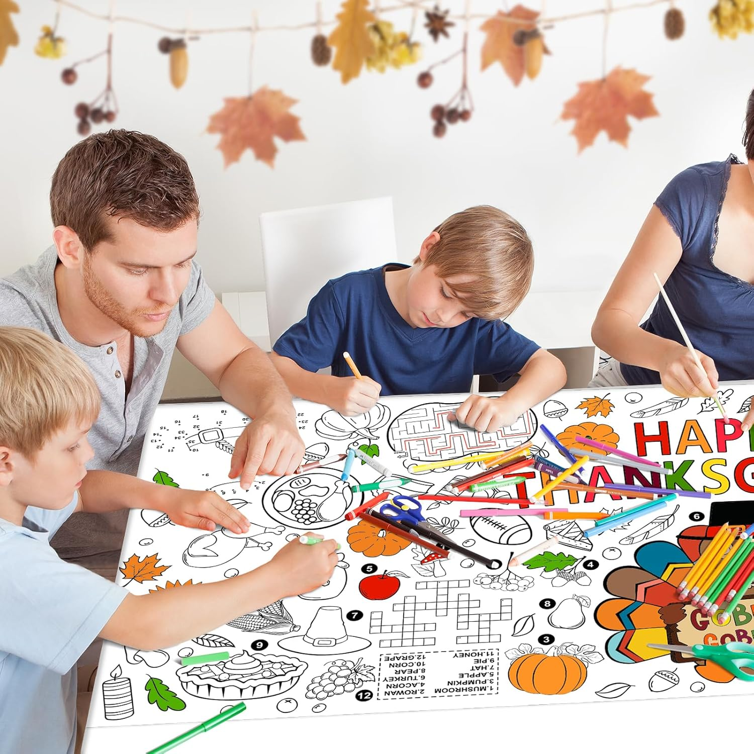 Family Fun Thanksgiving Activity Poster - 31.5 X 72 Inches, Turkey-Themed Thanksgiving Day Party, Versatile Paper Coloring Banner/Table Cover for Fall School Parties and Special Events Decoration - Image 6