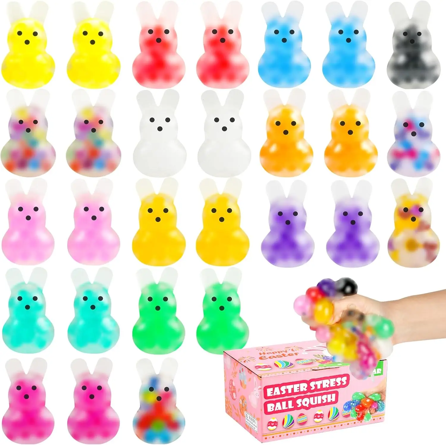 28Pack Easter Squishies,Easter Bunny Stress Balls for Adults,Easter Basket Stuffers,Bulk Squishy Easter Toys Stress Relief Fidget,Easter Egg Fillers Party Favors Gifts