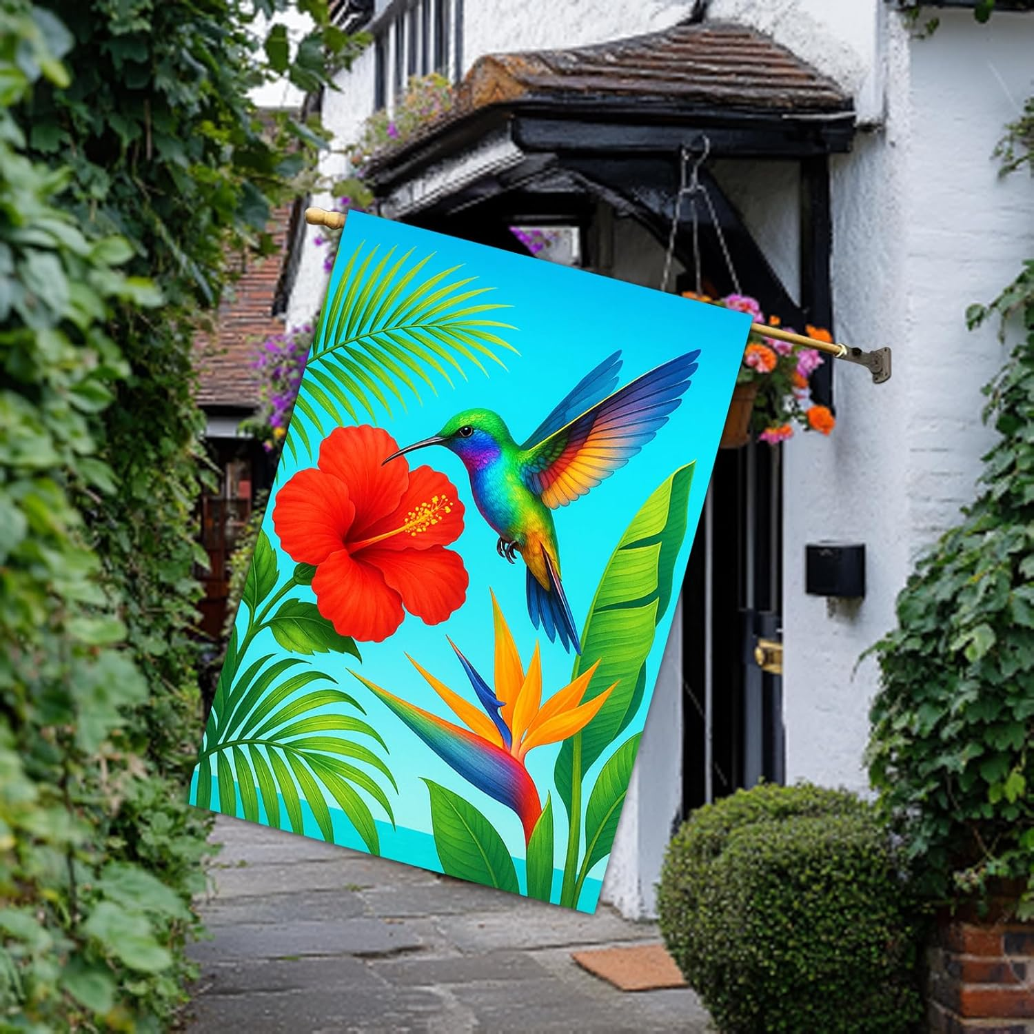 Spring Summer House Flag 28 X 40 Inch Double Sided Garden Flag Tropical Hummingbird and Hibiscus Flower for Summer Yard Banner Porch Outdoor Decor Welcome House Flag - Image 6