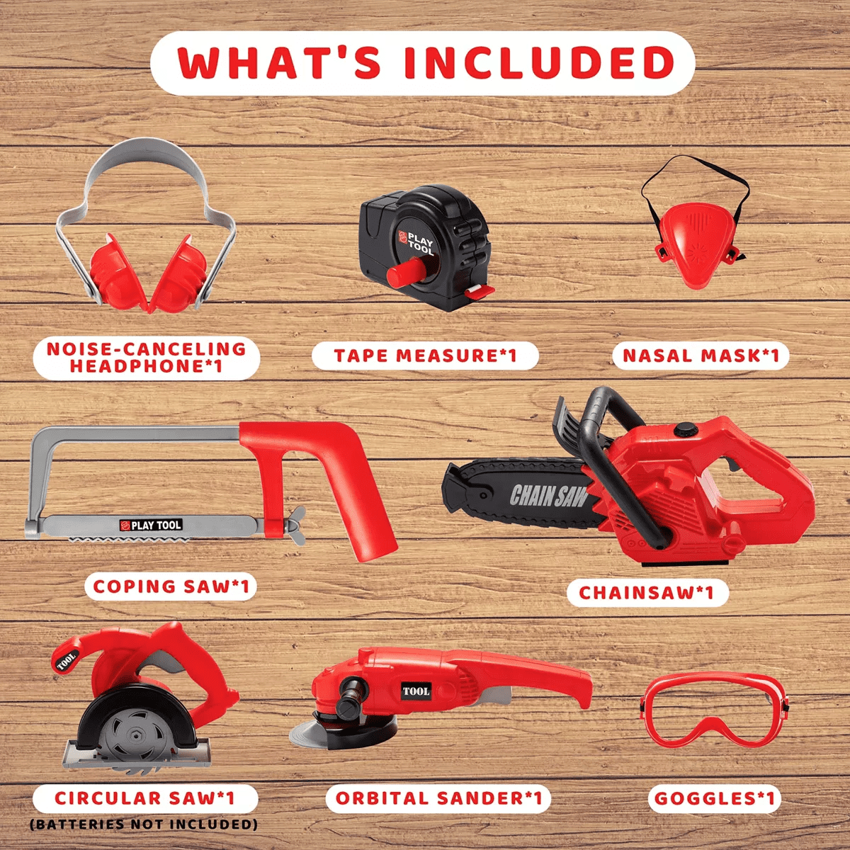 Joyfy 9Pcs Kids Tool Set with Construction Worker Box & Drill Chainsaw, Pretend Play Toddler Tool Toys for Boy Girl Birthday Dress up Party Favors - Image 7