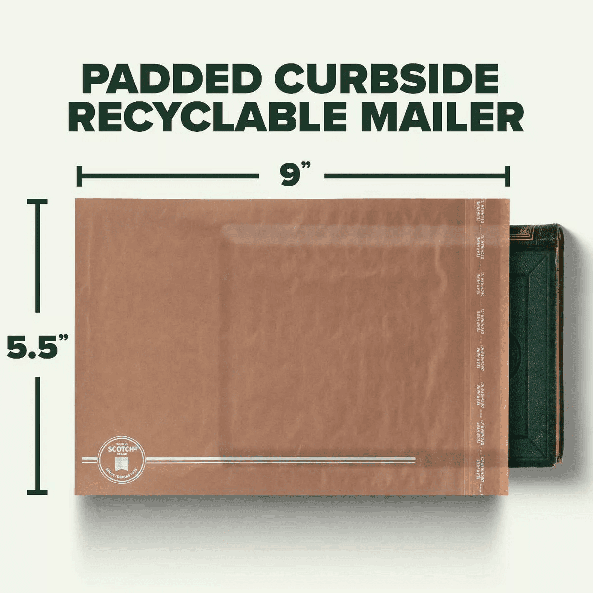 Scotch 5.5"X9"Curbside Recyclable Mailer Size 0 Brown: Self-Adhesive Padded Shipping Envelopes, Single Pack - Image 3