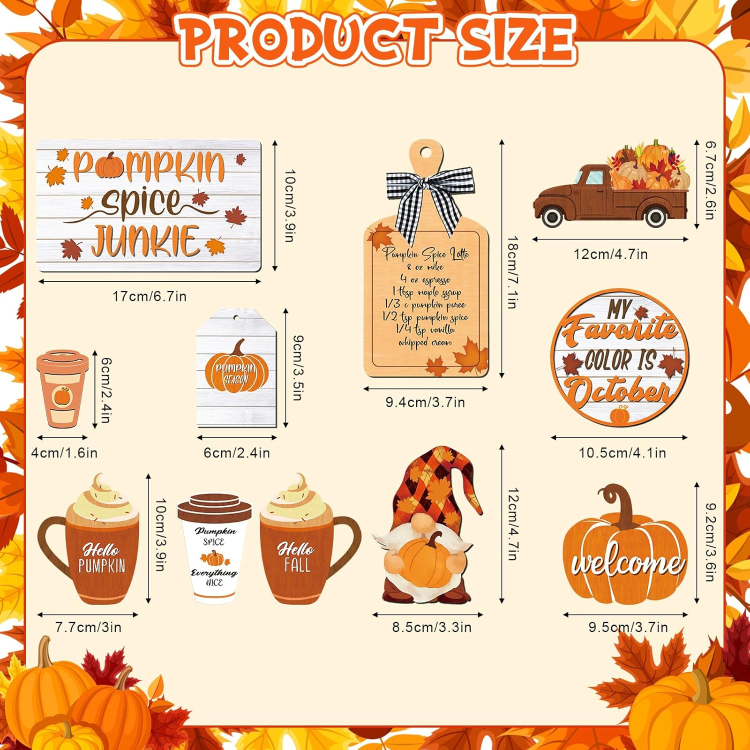 15 Pcs Thanksgiving Tiered Tray Decor Set Fall Thanksgiving Pumpkin Table Decor Drinking Coffee Rustic Farmhouse Pumpkin Truck Spice Blocks Autumn Wooden Sign Home Decorations - Image 2