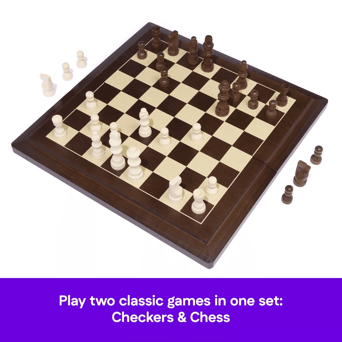 Game Gallery Wood Chess & Checkers Set - Image 2