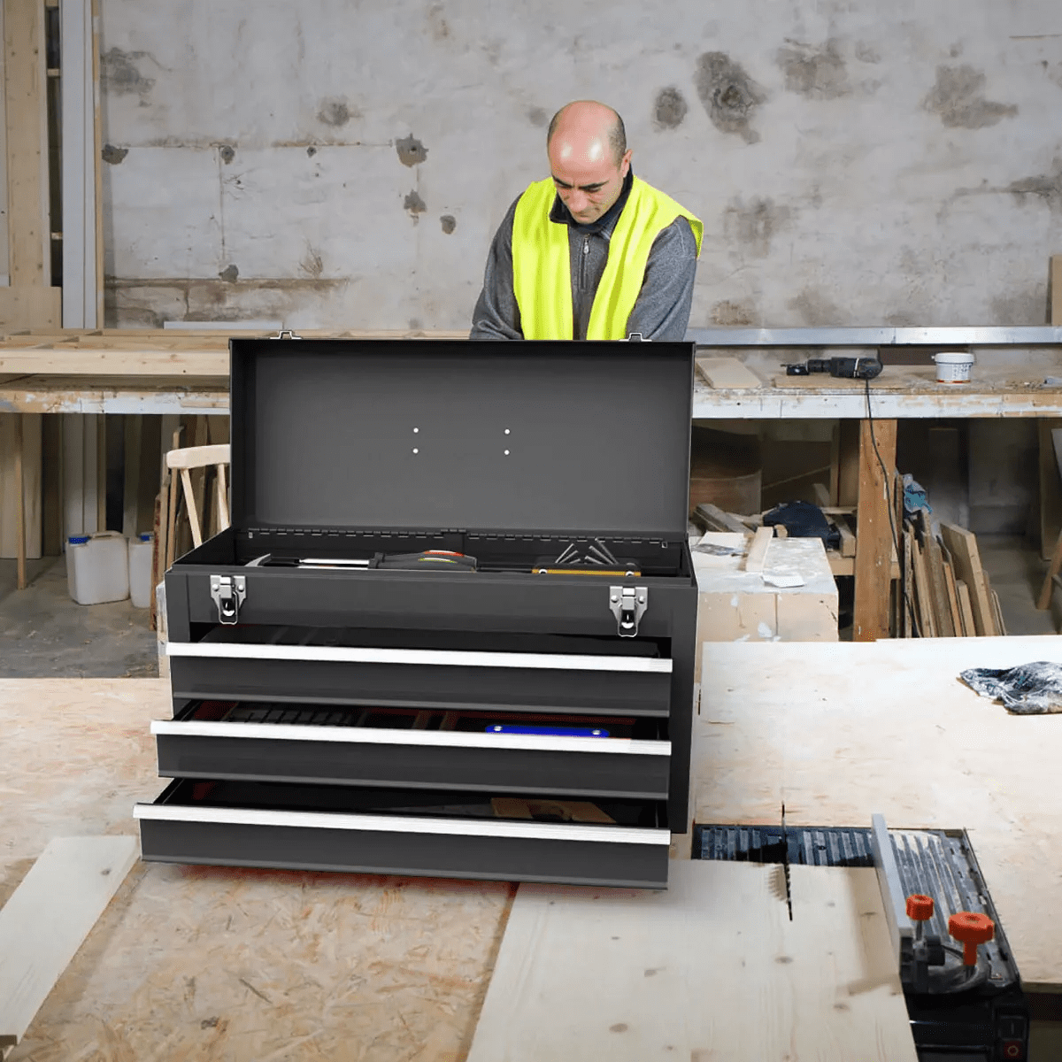 Costway Portable Tool Chest Box Storage Cabinet Garage Mechanic Organizer 3 Drawers Black/Red/Blue - Image 4