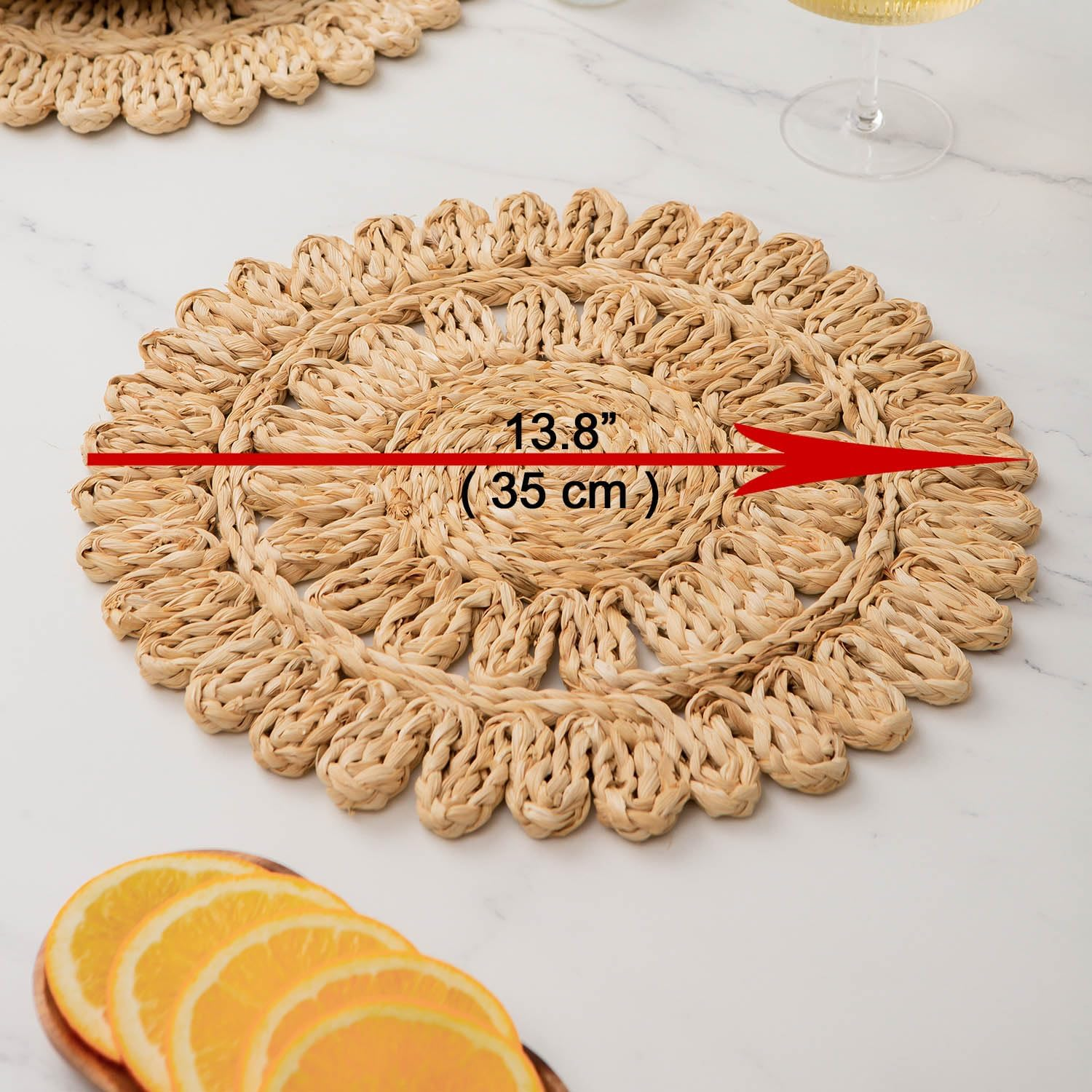 13.8" round Corn Husk Placemats | Boho Woven Rattan Table Mats | Natural Spring Farmhouse Plate Chargers | Handmade Rustic Wicker Place Mats for Christmas Wedding (Set of 4) - Image 3