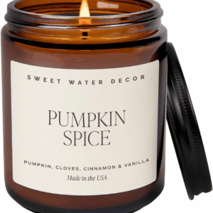 Pumpkin Spice Candle - Fall Candles with Pumpkin, Clover, Cinnamon & Vanilla Scent for Home - Autumn Candle with 40 Hours Burn Time - 9Oz Black Lid Amber Jar Pumpkin Soy Candles