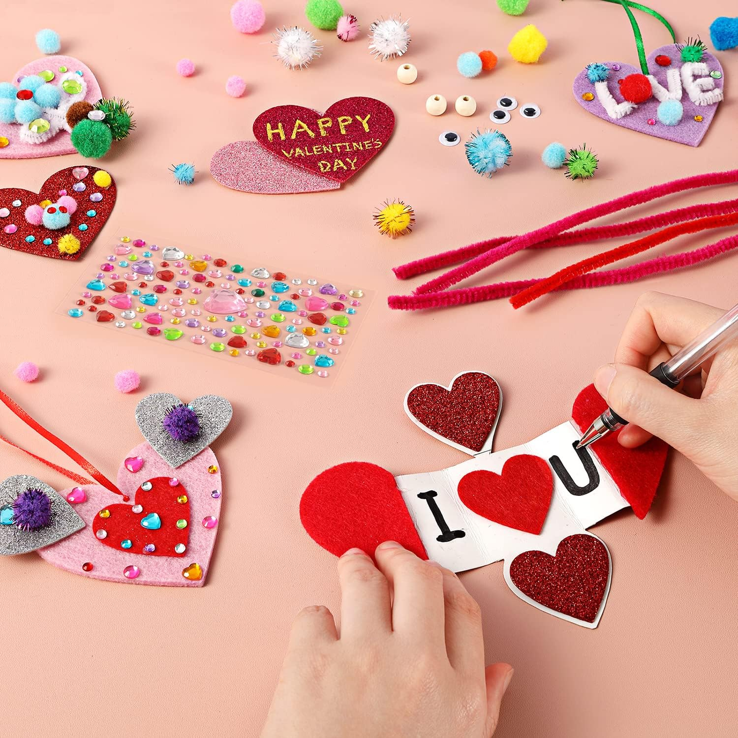 Valentine'S Day Crafts for Kids - 361PCS DIY Heart Craft Set for School Gift, 108 Hearts, 50 Googly Eyes, 60 Pom Poms, 36 Wooden Beads, Craft Supplies for Party Favor Decoration - Image 2
