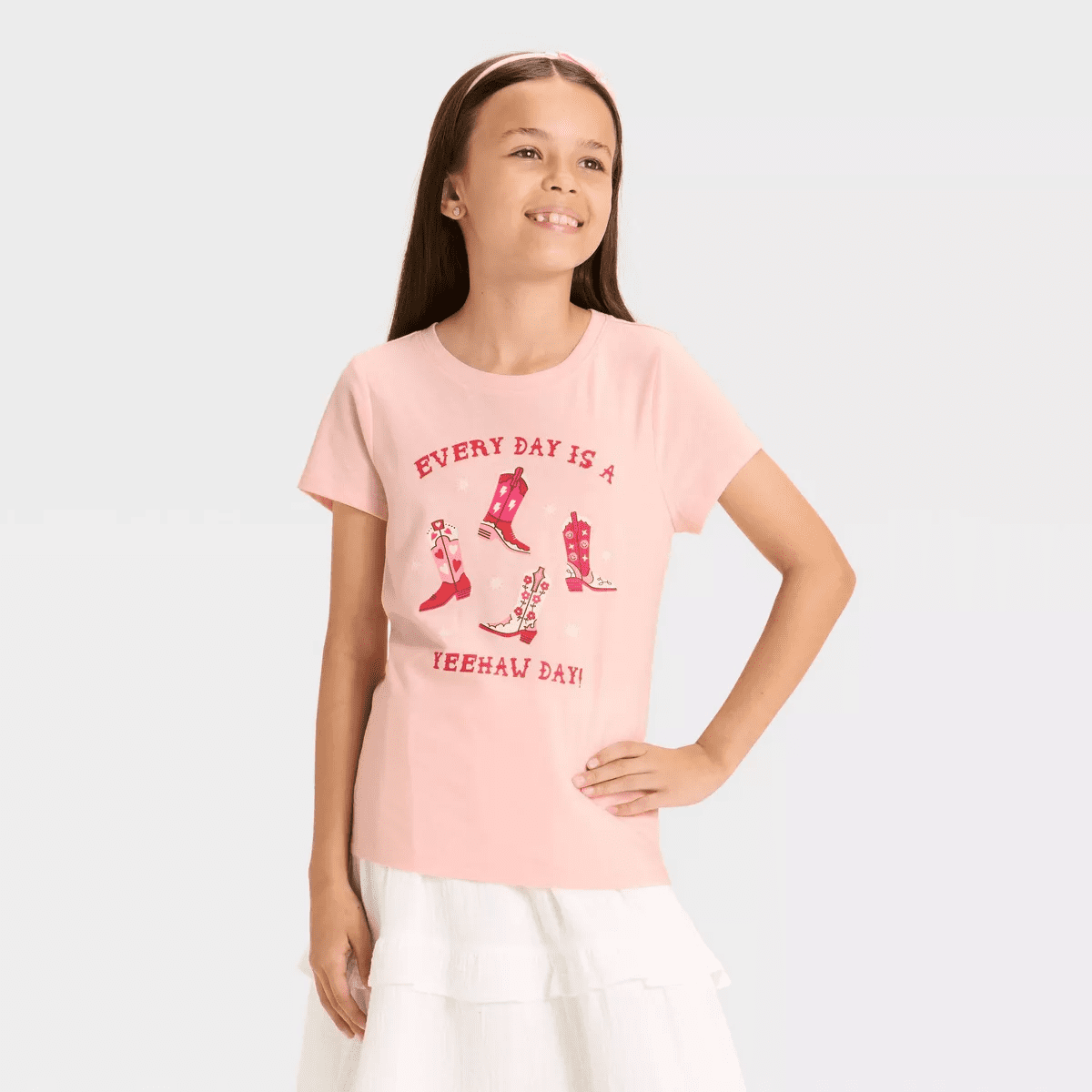 Girls' Short Sleeve Cowboy Boots Graphic T-Shirt - Cat & Jack™ Soft Pink