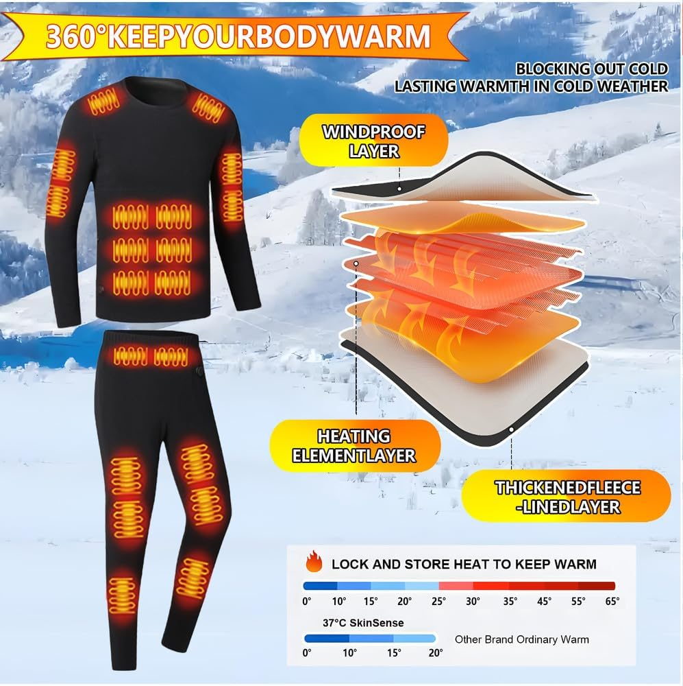 Winter Ski Heated Thermal Underwear Men Women USB Charge 42 Zone Intelligent Heated Thermals Top and Bottom Set - Image 6