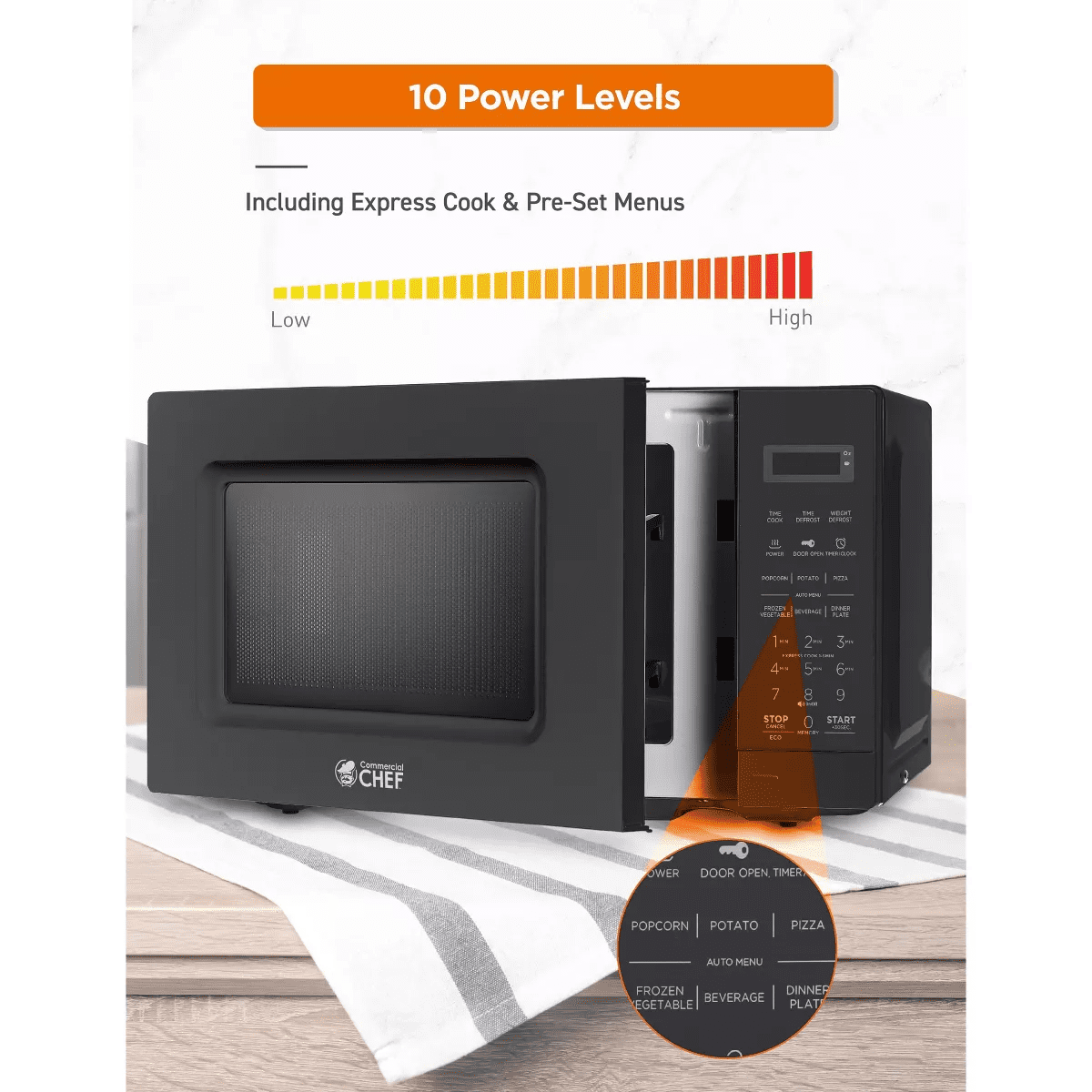 COMMERCIAL CHEF Countertop Microwave Oven 0.7 Cu. Ft. 700W - Image 3