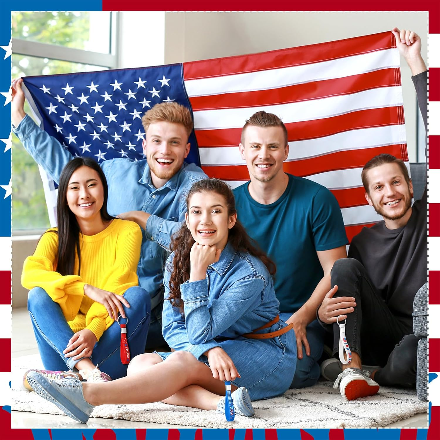 100 Pcs Patriotic Party Favors Bulk Red White and Blue Rubber Keychains USA American Flag Silicone Keychains for Memorial Day Party Accessories Gifts - Image 5