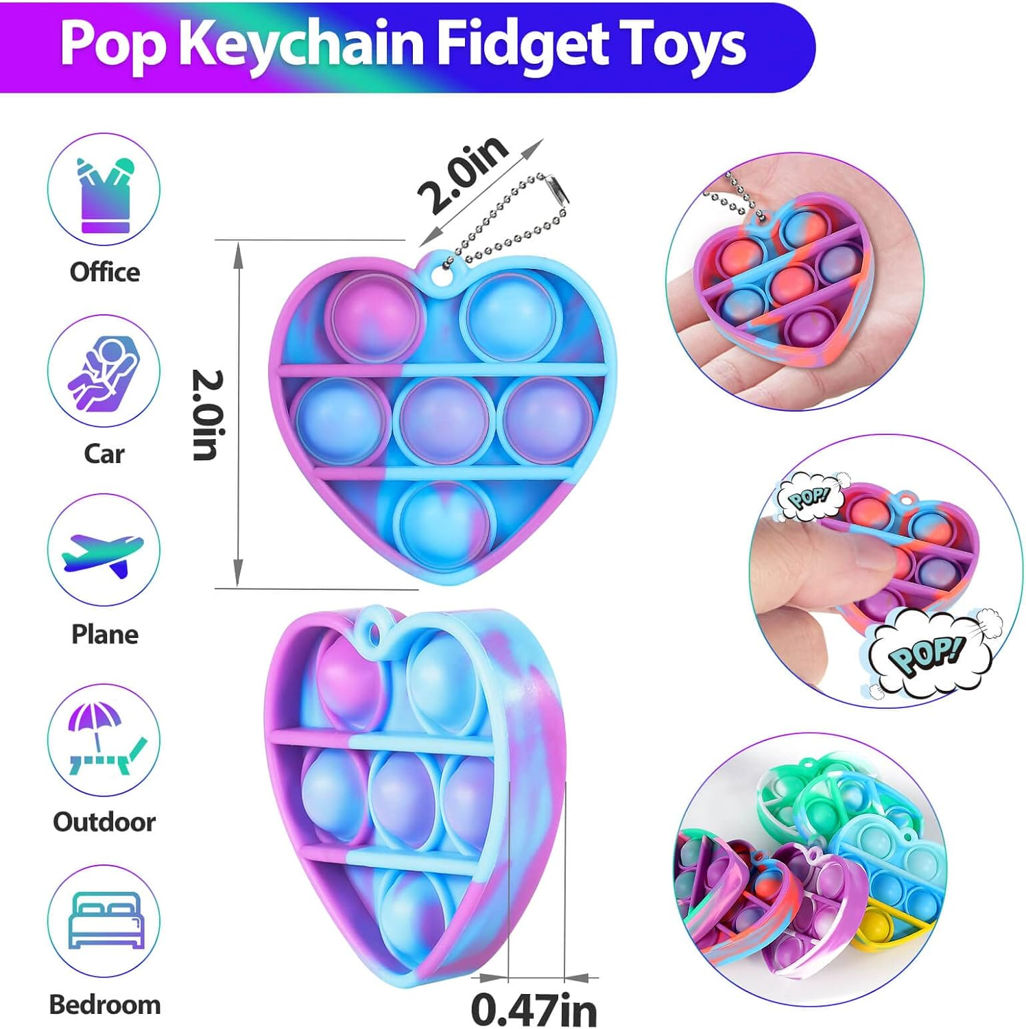 Pop Fidget Toys Bulk Its Valentines Day Gifts for Kids Classroom 30 Pack Valentine Party Favors for Kids Mini Pop Heart Keychain It Fidget Toy Fidgets for Classroom Prizes Birthday Goodie Bag Stuffers - Image 2
