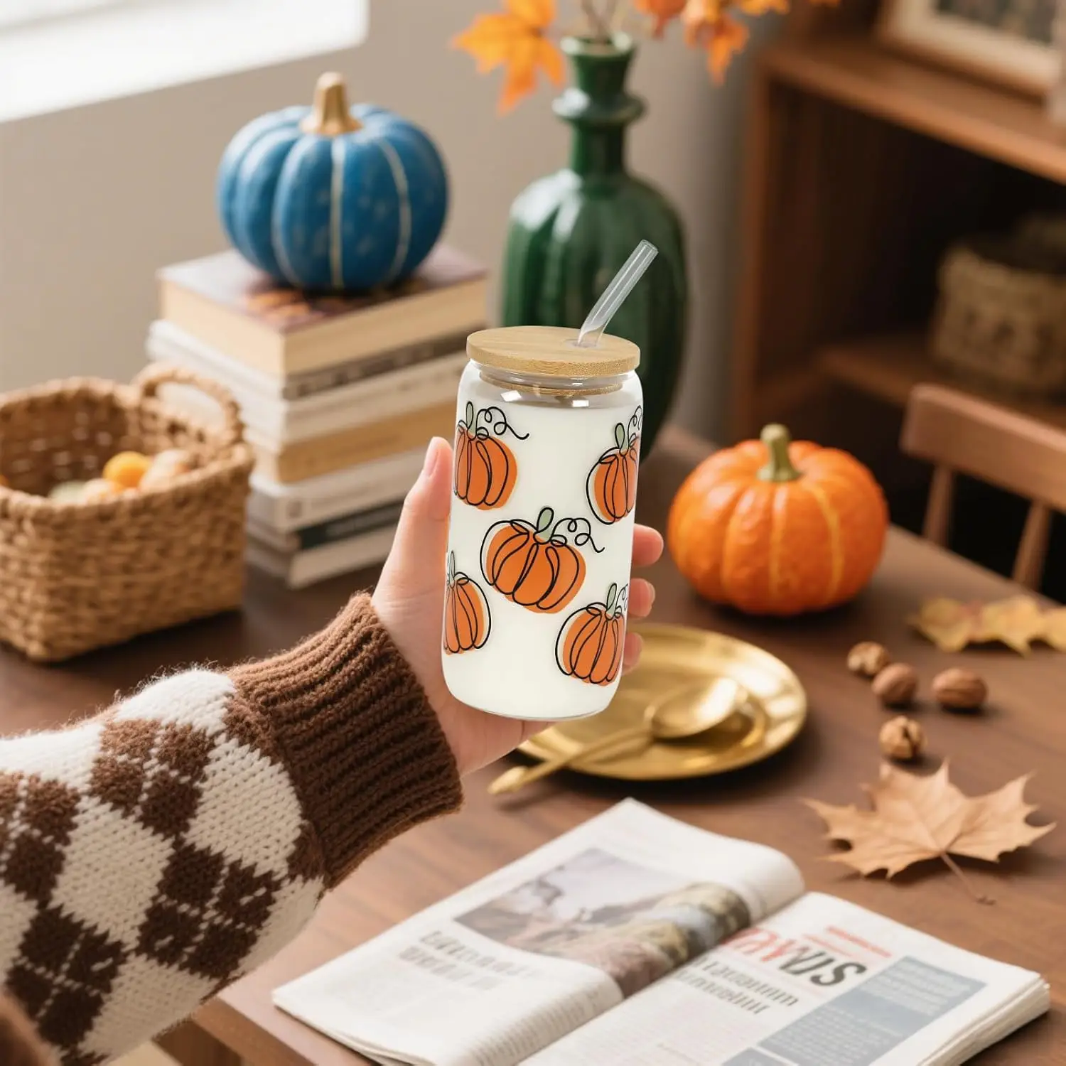 Fall Pumpkin Iced Coffee Cup, Practical Birthday Gift, 18Oz Pumpkin Season Tumbler Can Glass, Reusable Beer Can Drinking Glass for Fall Decor - Image 5