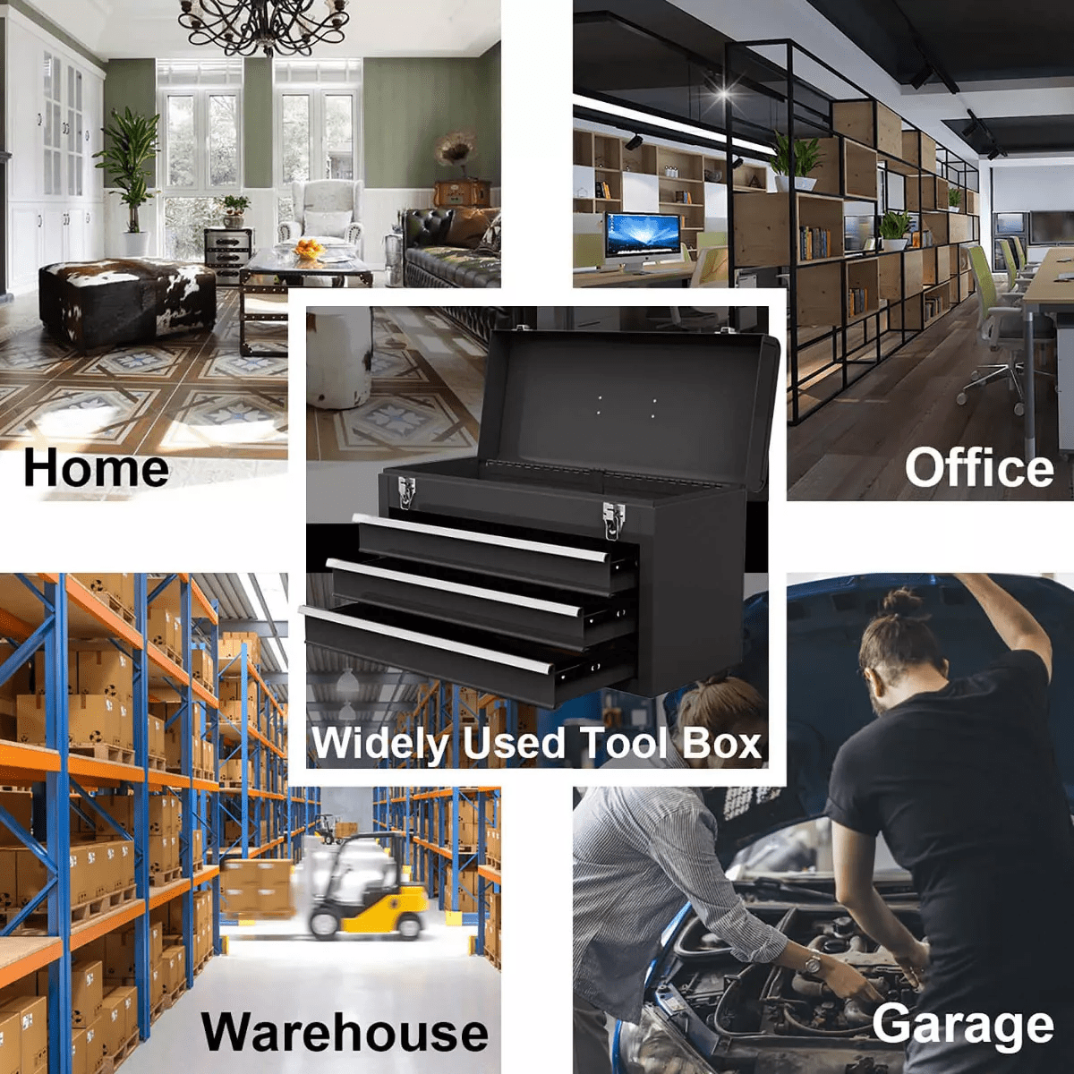 Costway Portable Tool Chest Box Storage Cabinet Garage Mechanic Organizer 3 Drawers Black/Red/Blue - Image 6