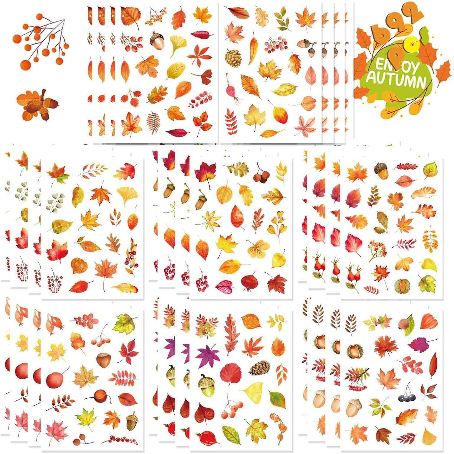 32 Sheets Fall Maple Leaves Stickers - Self Adhesive Autumn Stickers, Party Supplies for Thanksgiving, Harvest & November Decor
