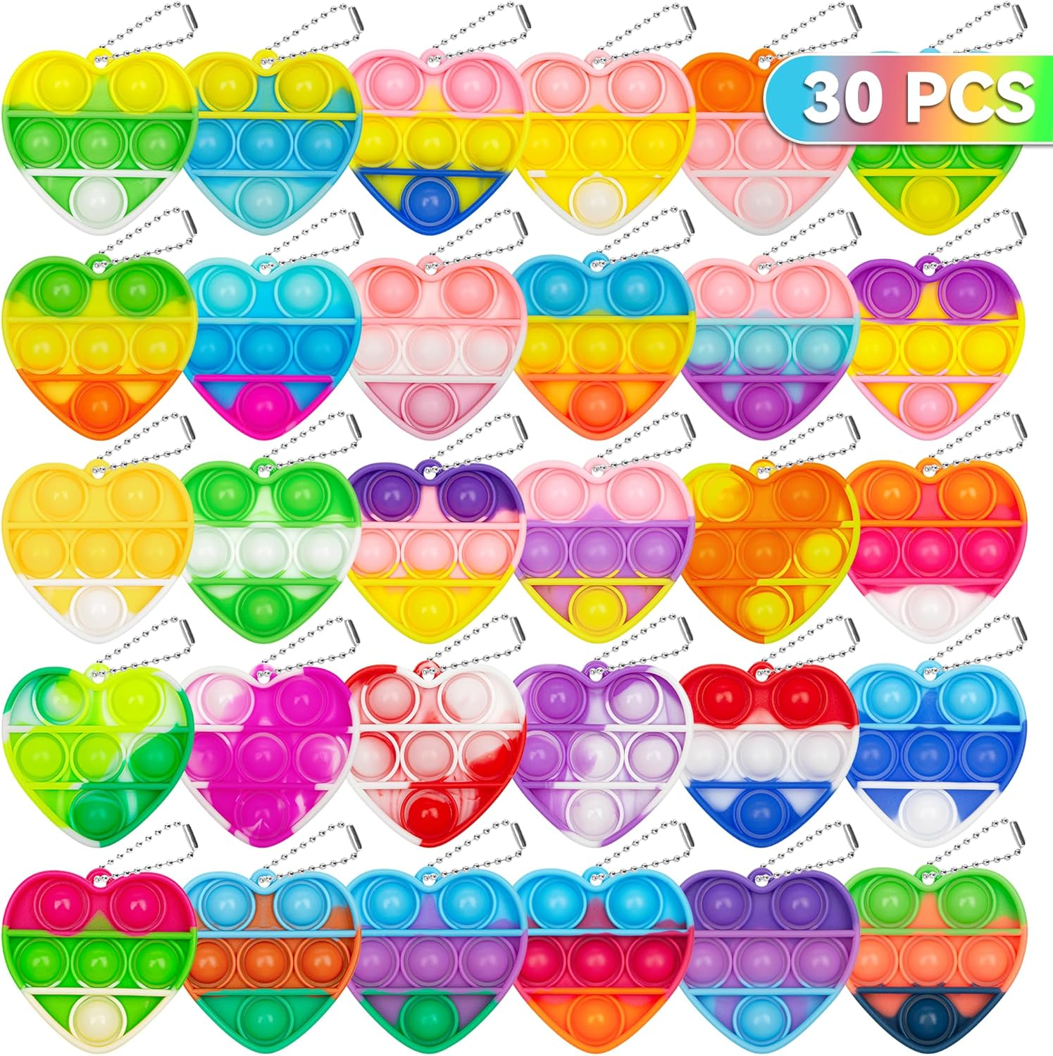Pop Fidget Toys Bulk Its Valentines Day Gifts for Kids 30 Pack Valentines for Kids Classroom Valentines Day Party Favors Mini Heart Pop Fidget Keychain It Bulk Toys Valentine Goodie Bags Boys Girls
