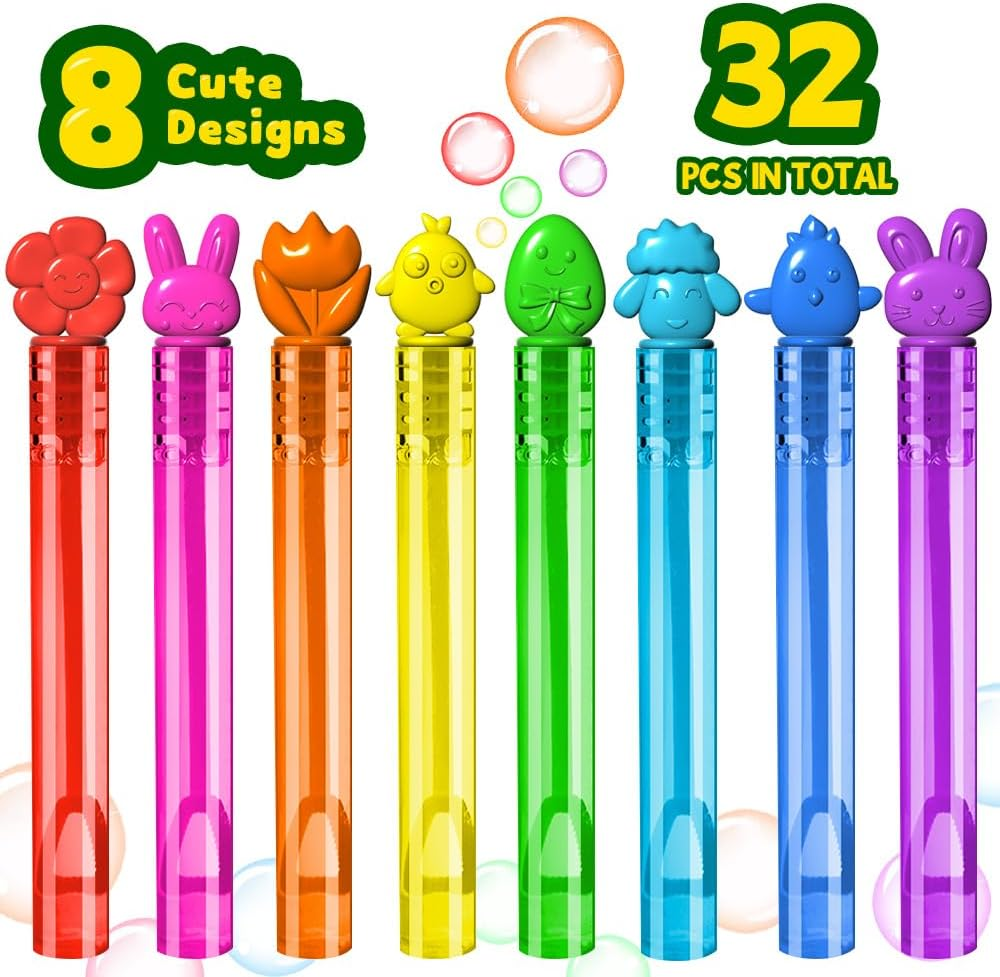 32Pcs Easter-Themed Mini Bubble Wands Assortment 8 Colors 8 Styles Bubble Party Favors for Kids,Easter Basket Stuffers Essentials - Image 2