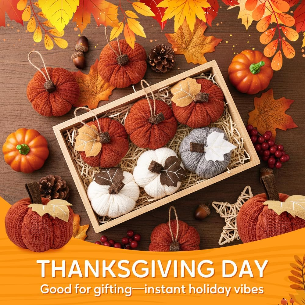 Thanksgiving Knitted Little Pumpkin Pendant, Autumn Harvest Decor, Halloween Fall Home Decoration, Cute Knit Pumpkin Gift for Kids, Festival Table Centerpiece (1, Orange) - Image 5