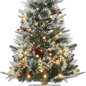 3 Ft Pre-Lit Christmas Tree, Artificial Christmas Trees with Lighting, Xmas Trees with 78 Led Lights, Christmas Decoration for Home, Office, Easy Assembly