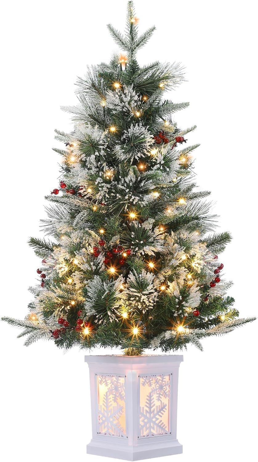 3 Ft Pre-Lit Christmas Tree, Artificial Christmas Trees with Lighting, Xmas Trees with 78 Led Lights, Christmas Decoration for Home, Office, Easy Assembly