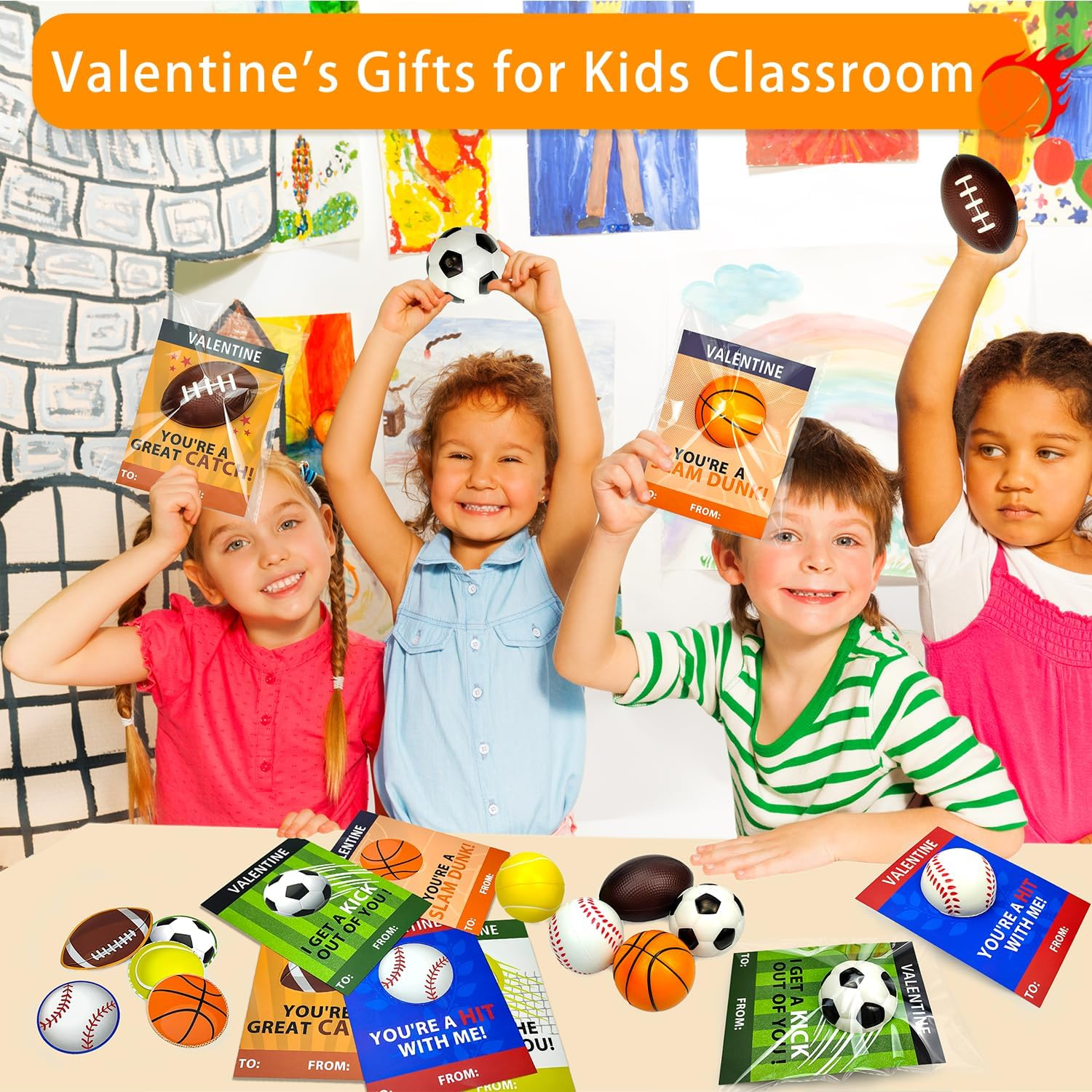 Valentines Day Sports Gifts Cards for Kids Classroom,20 Pack Foam Sport Ball Toys with Class Exchange Cards for Boys Girls,Valentine Goodie Bag Stuffers School Party Favors Prizes Treats for Toddlers - Image 4