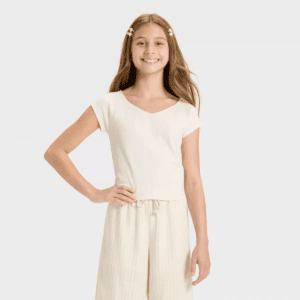 Girls' Short Sleeve V-Neck Ribbed T-Shirt - Art Class