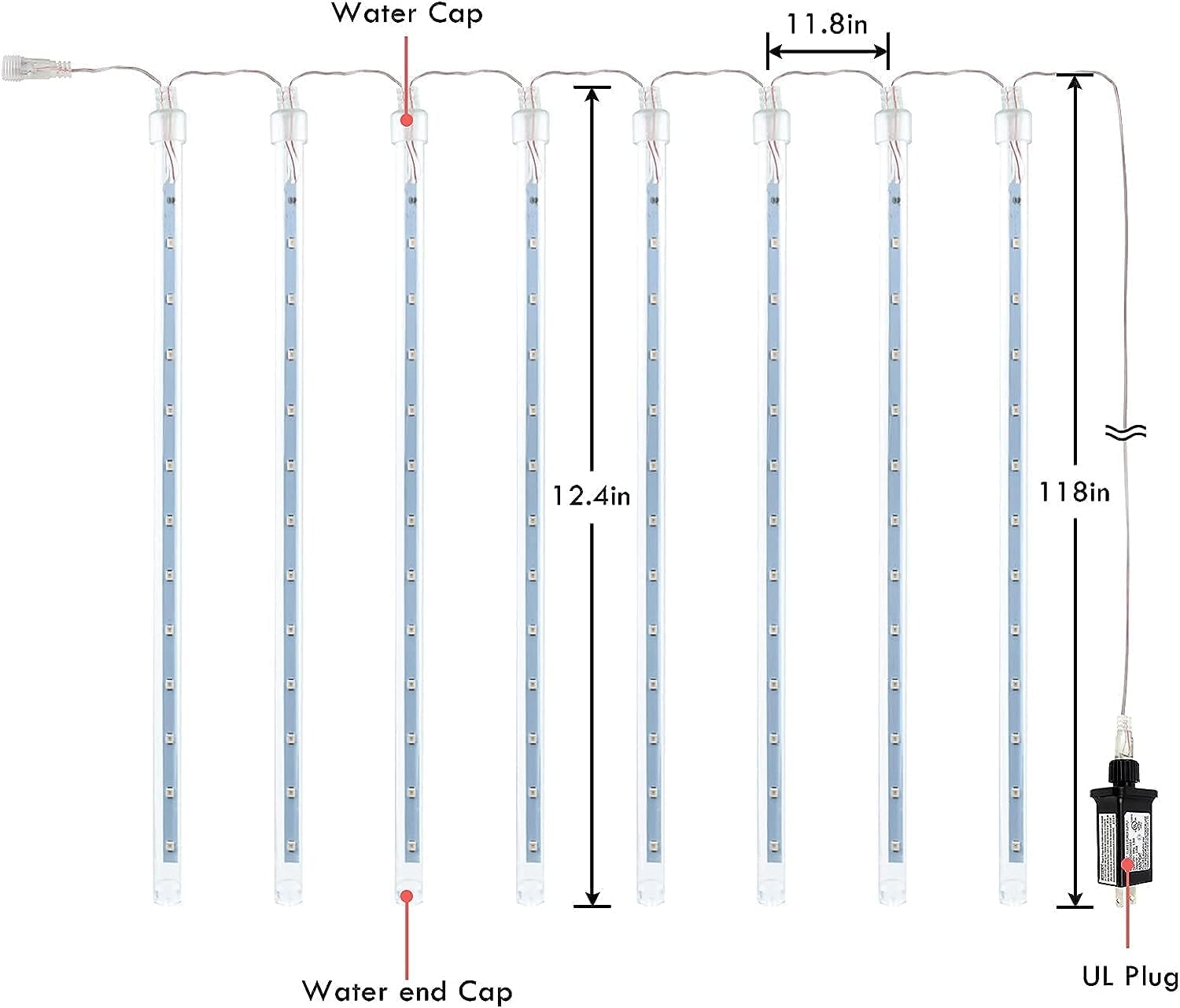 2 Pack Christmas Lights Outdoor, Expandable Meteor Shower Lights with Timer, Waterproof Falling Rain Light with 16 Tubes 384 LED Plug In, Suitable for Garden House Xmas Tree Decorations (Cool White) - Image 7