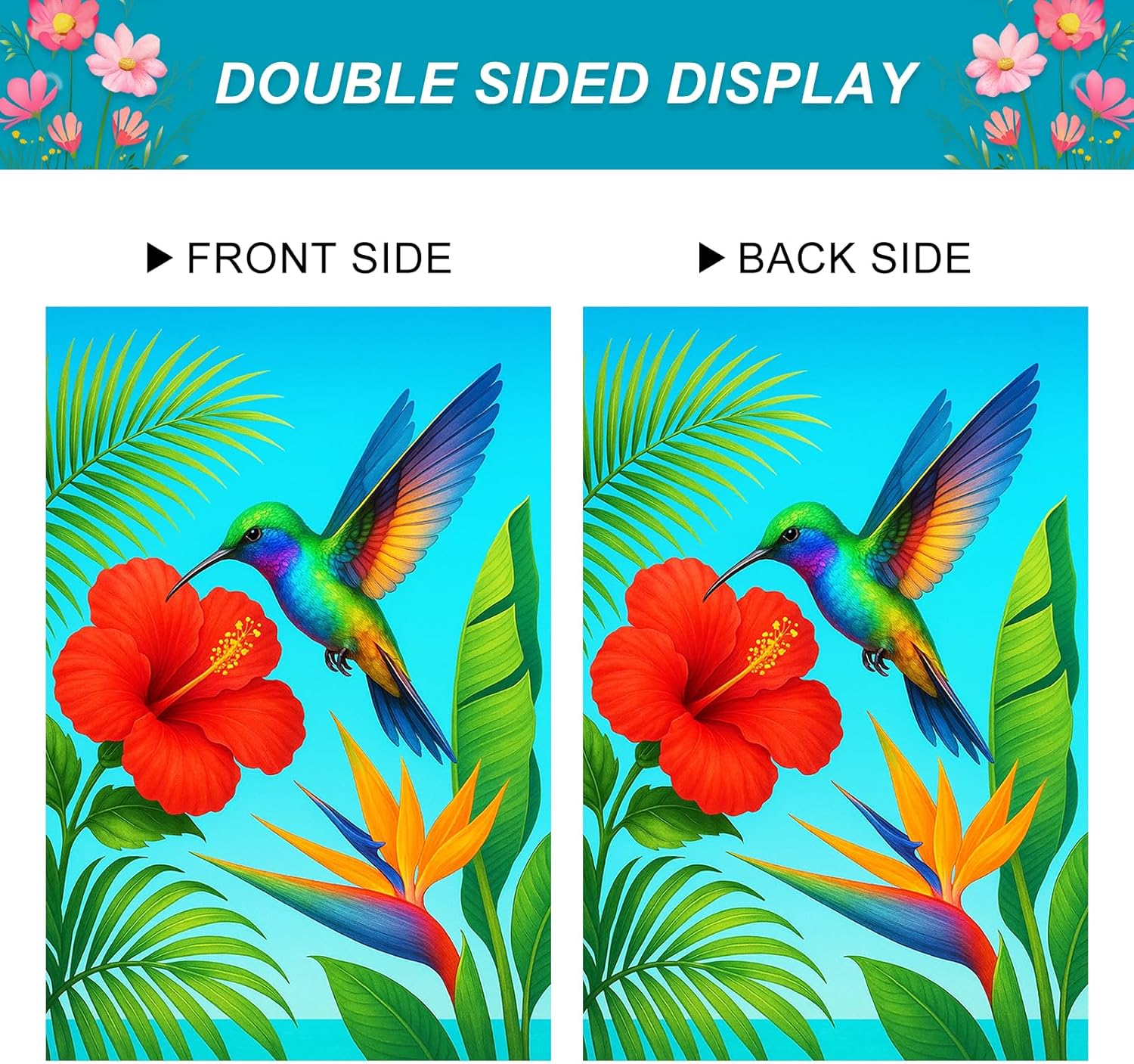 Spring Summer House Flag 28 X 40 Inch Double Sided Garden Flag Tropical Hummingbird and Hibiscus Flower for Summer Yard Banner Porch Outdoor Decor Welcome House Flag - Image 4