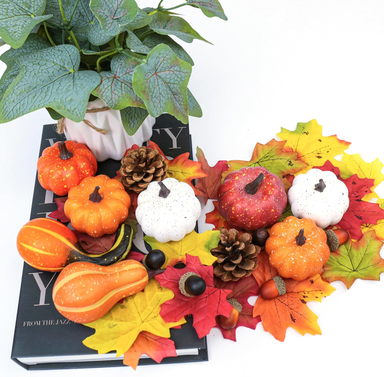 36PCS Mini Artificial Pumpkins Fall Decor Set - Realistic Small Fake Pumpkins for Decorating with Gourd Fall Leaves Acorns Pinecones for Autumn Table Centerpiece, Thanksgiving Harvest Home Decorations - Image 6