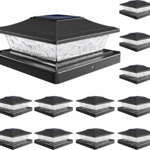 Solar Post Cap Lights Outdoor 4X4/6X6 Wooden/Vinyl Fence Cap Lights for Patio/Garden,Warm White with 2 Lighting Modes Waterproof,Abs Shell Lens Black (12 Pack)