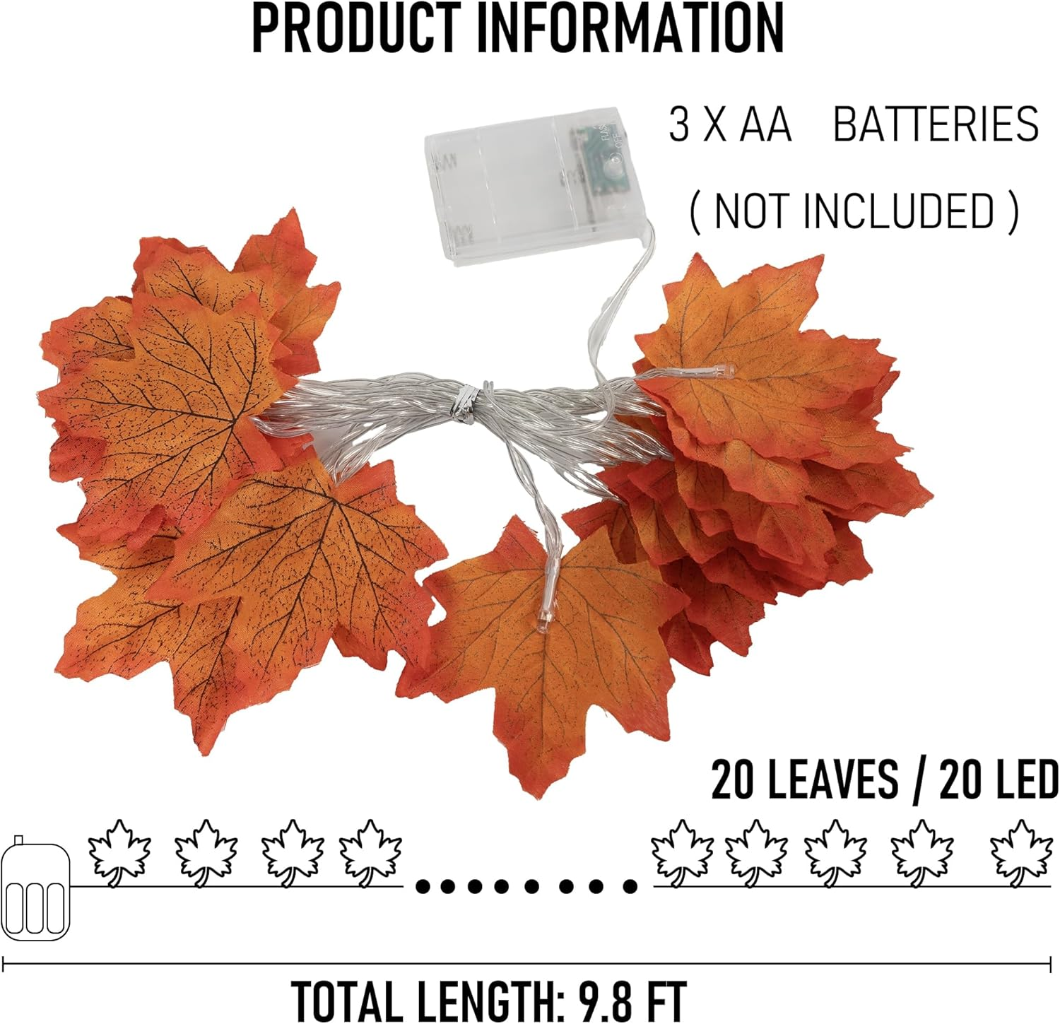 2 Pack Thanksgiving Maple Leaf String Lights, Total 20FT 40 LED Battery Operated Lighted Fall Leaves Garland, Thanksgiving Decorations for Indoor Outdoor Autumn Harvest Decor - Image 2