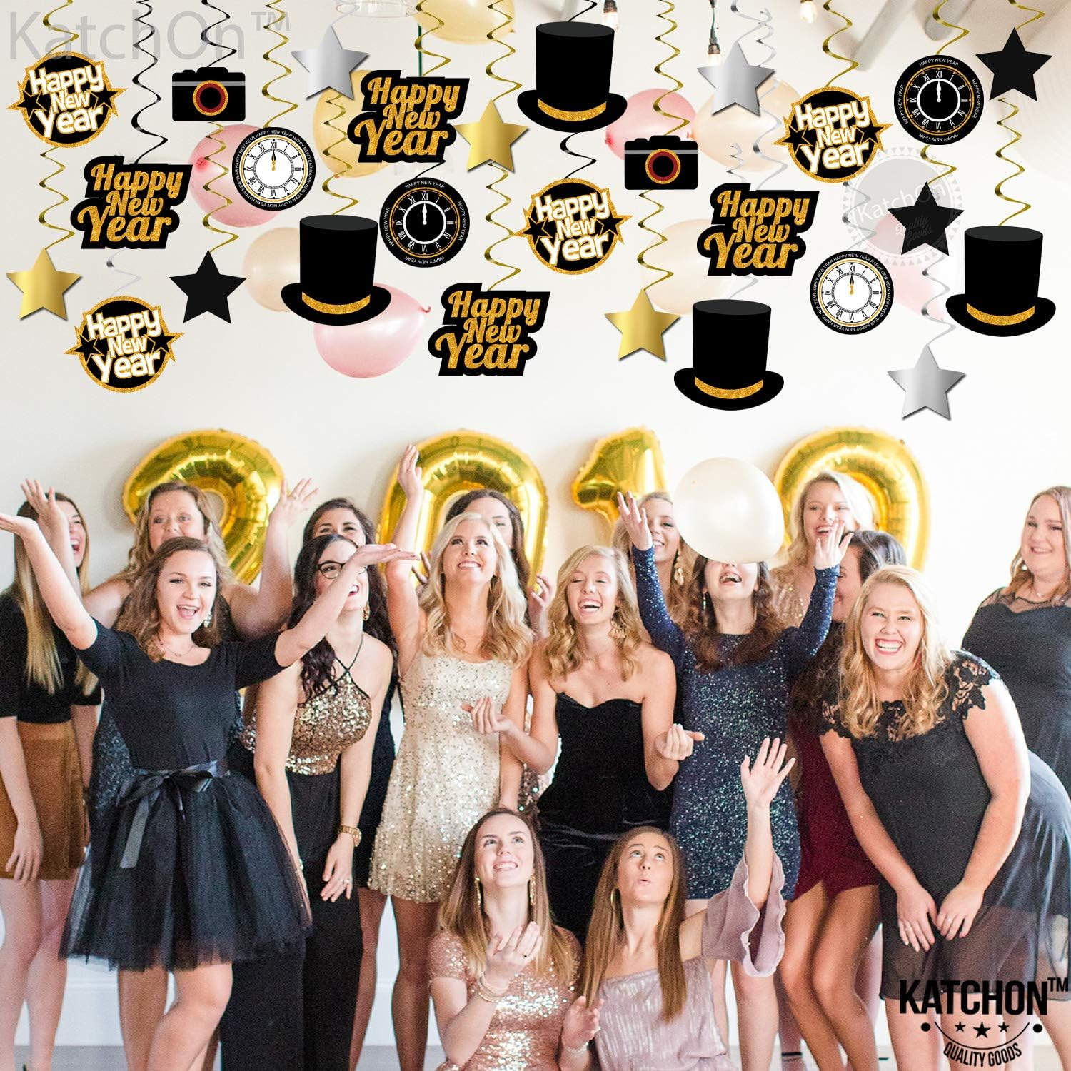 , Happy New Year Hanging Swirls - Pack of 30 | Black and Gold New Years Eve Party Supplies 2026 | Happy New Year Decorations 2026 - Image 2