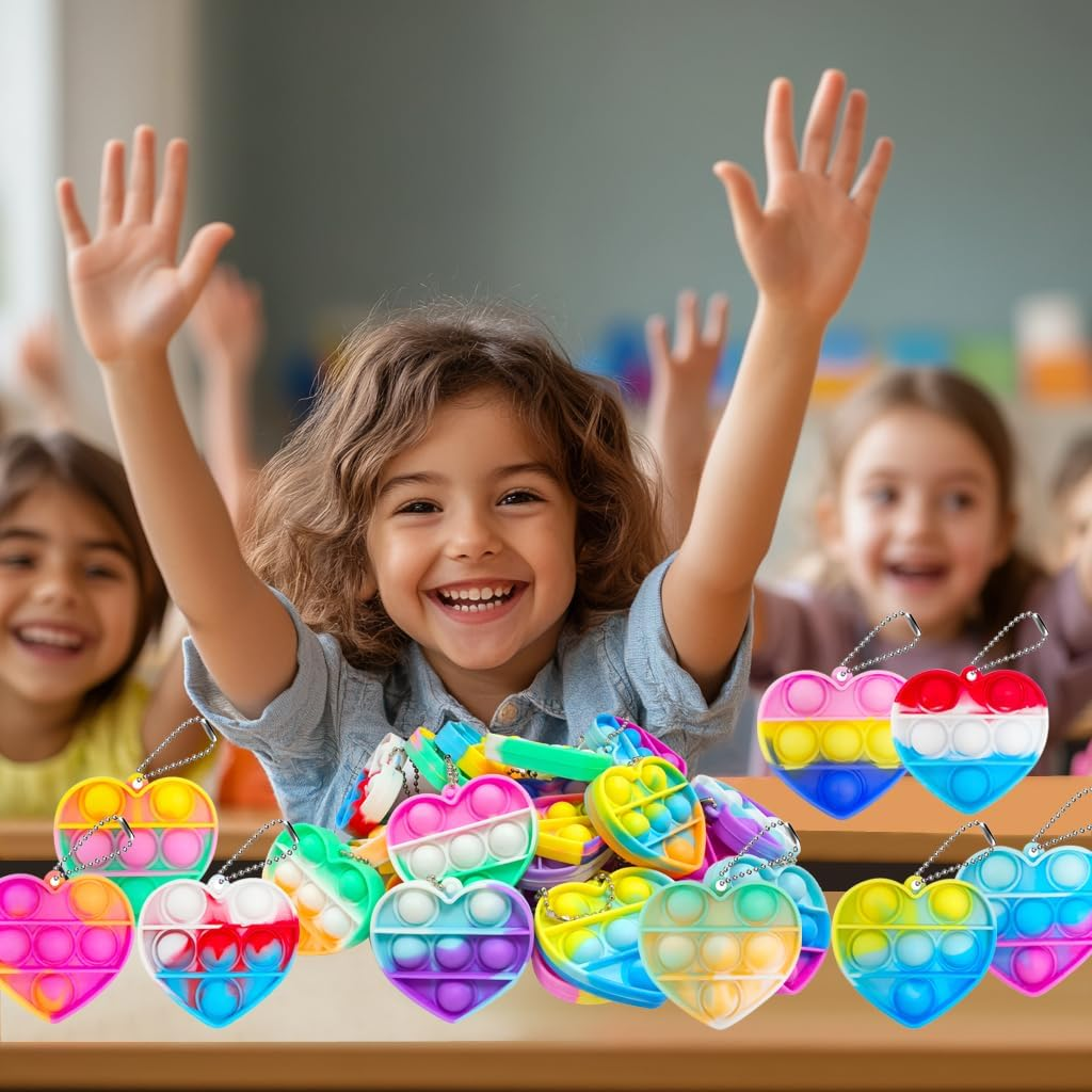 24 Pack Valentines Day Gifts for Kids Pop Fidget Toy Party Favor Set with Greeting Card Boxes for Kids Girls Bays Valentine Heart Pop Stress Relief Fidget Toys Classroom Exchange Prizes Gifts - Image 7