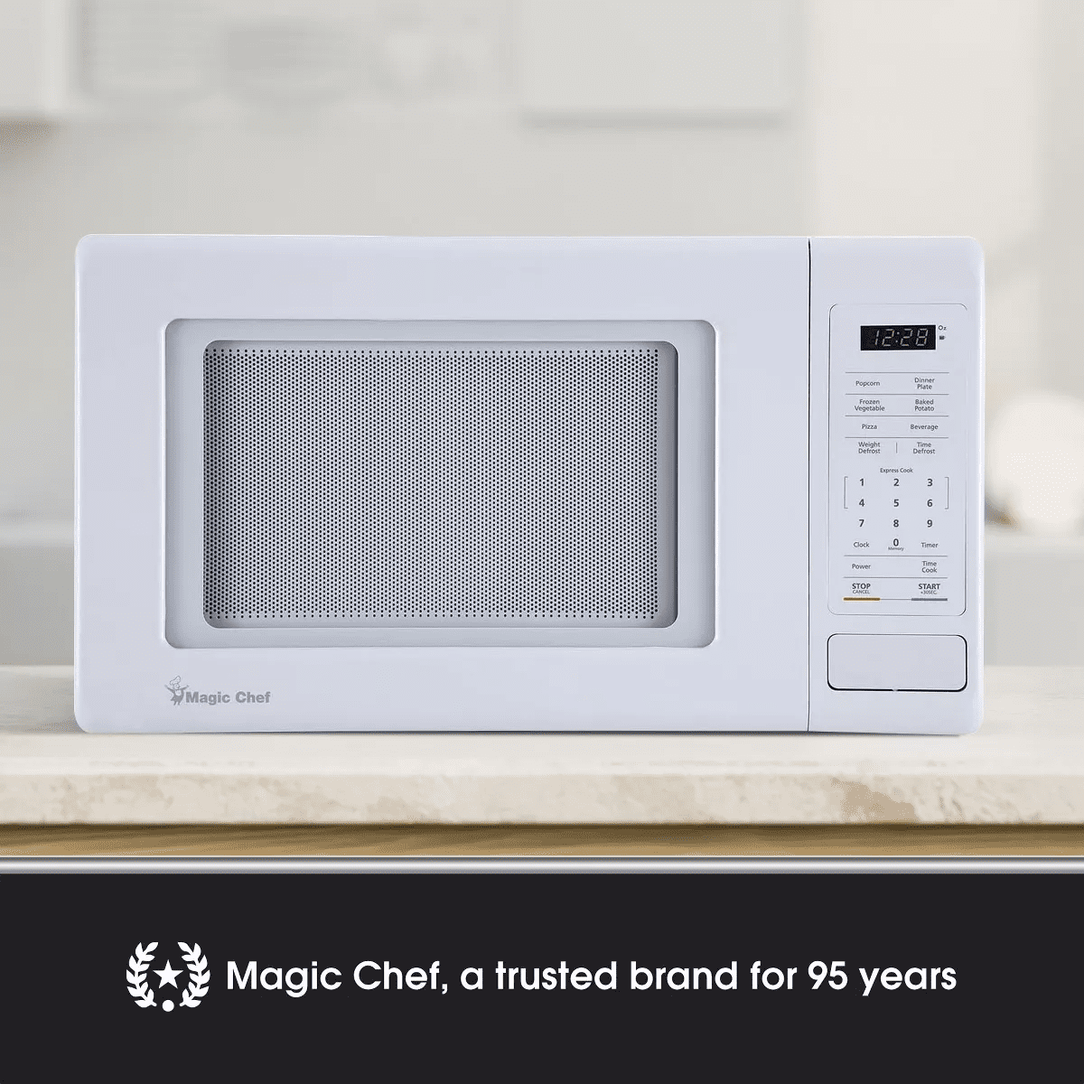 Magic Chef 0.9 Cubic Feet 900 Watt Small Stainless Countertop Microwave Oven for Compact Spaces W/ 6 Pre Programmed Cooking Modes, White - Image 5