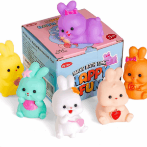 6 Pcs Bunny Bath Toys - Easter Basket Stuffers for Kids, Rubber Bunny Toys for Toddlers, Easter Gifts for Boys & Girls, Bath Time Fun Easter Toys