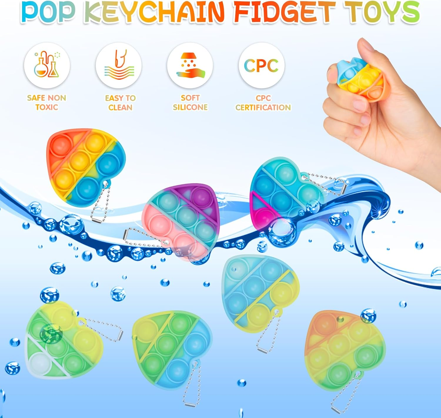 Pop Fidget Toys Bulk Its Valentines Day Gifts for Kids 30 Pack Valentines for Kids Classroom Valentines Day Party Favors Mini Heart Pop Fidget Keychain It Bulk Toys Valentine Goodie Bags Boys Girls - Image 3