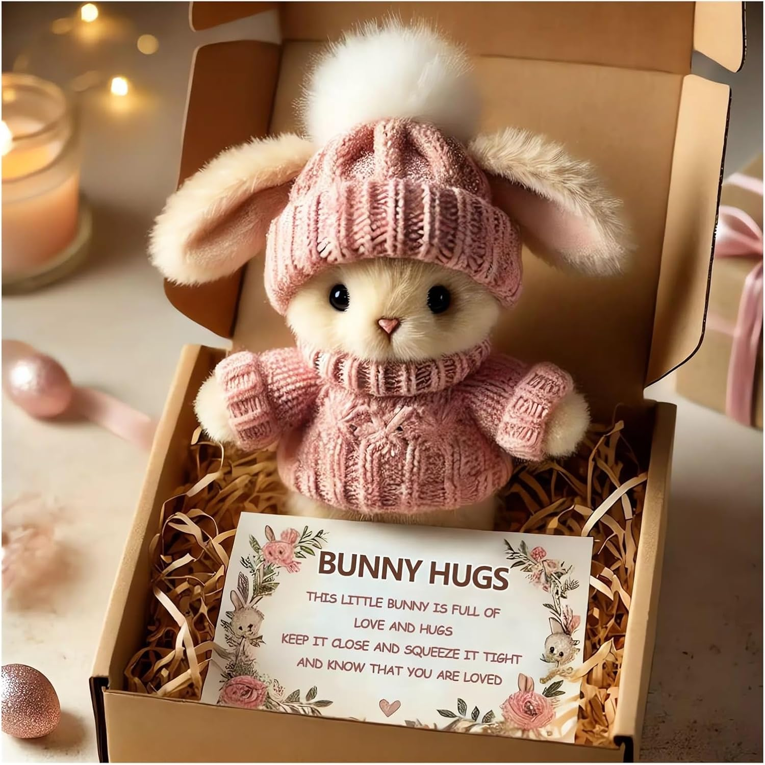 Mini Bunny Hug Cute Easter Gift Plush 2025 Bunny in a Box Hugs Positive Bunny Stuffed Animal Rabbit Soft Floppy Easter Ideas Bunnies Basket Stuffers Doll Emotional Support Inspirational Gifts (A1) - Image 5