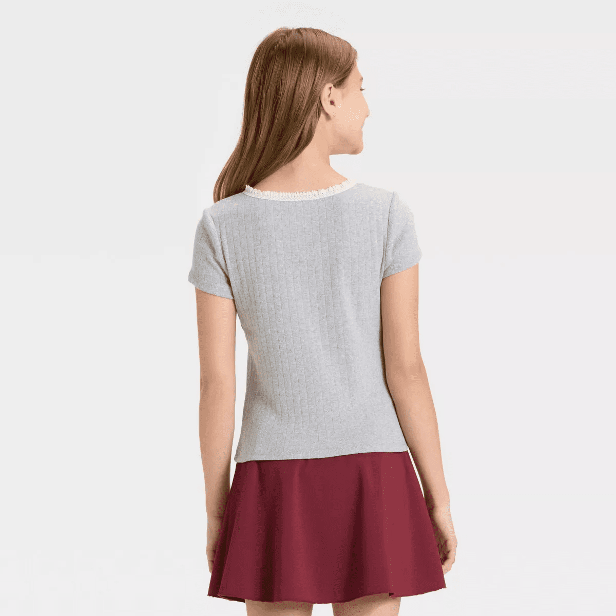 Girls' Lace Trim Short Sleeve Pointelle T-Shirt - Art Class - Image 3