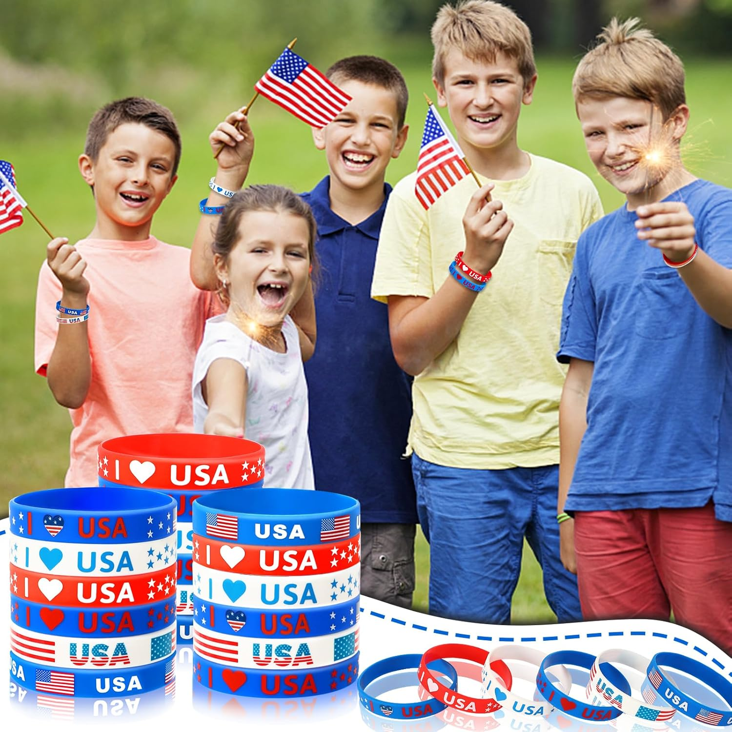 24Pcs 4Th of July Party Favors Silicone Bracelets USA American Flag Red White and Blue Rubber Wristbands for Patriotic Independence Day Party Gifts Holiday Decorations Supplies (6 Designs) - Image 6