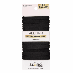 Scünci No Damage Super Comfy Hosiery Elastic Hair Tie Ponytailers - Black - All Hair - 12Pcs
